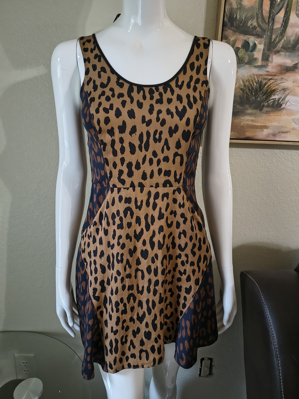 RACHEL Rachel Roy Tan and Black Leopard Print Mini Dress